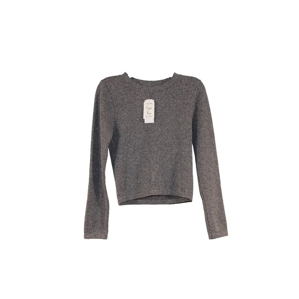 Hippie Rose Large NWT Olive Green Ribbed Seamless Long Sleeve Cropped Knit Top